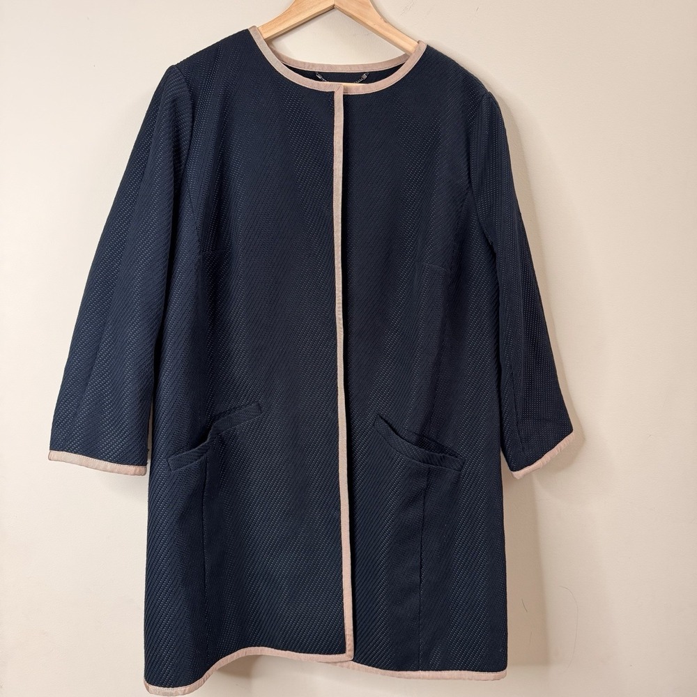 Talbots Tweet Coat Jacket Women's Snap Pocket Black Tan Trim Cotton Blend SZ-18W
